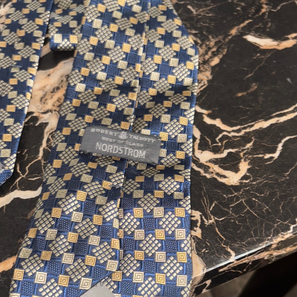 Robert Talbott Blue Tie with Gold and Silver Geometric Motif